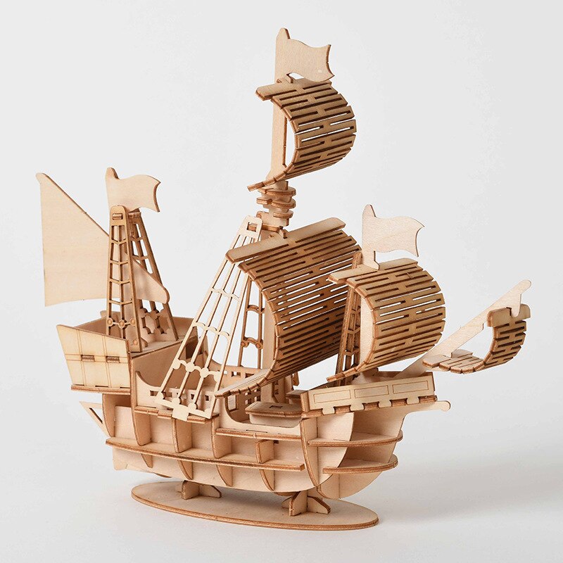 3D Diy Houten Puzzel Speelgoed Gemonteerd Zeilboot Model Gemonteerd Onderwijs Puzzel Speelgoed Oorlogsschip Cadeaus Voor Kinderen Kids