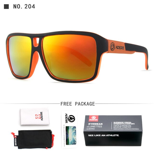Kdeam originele gepolariseerde vierkante zonnebril voor heren zomer outdoor & reizen  uv400 brillen heren sport stijl zonnebrillen  gr6: C204 oranje spiegels