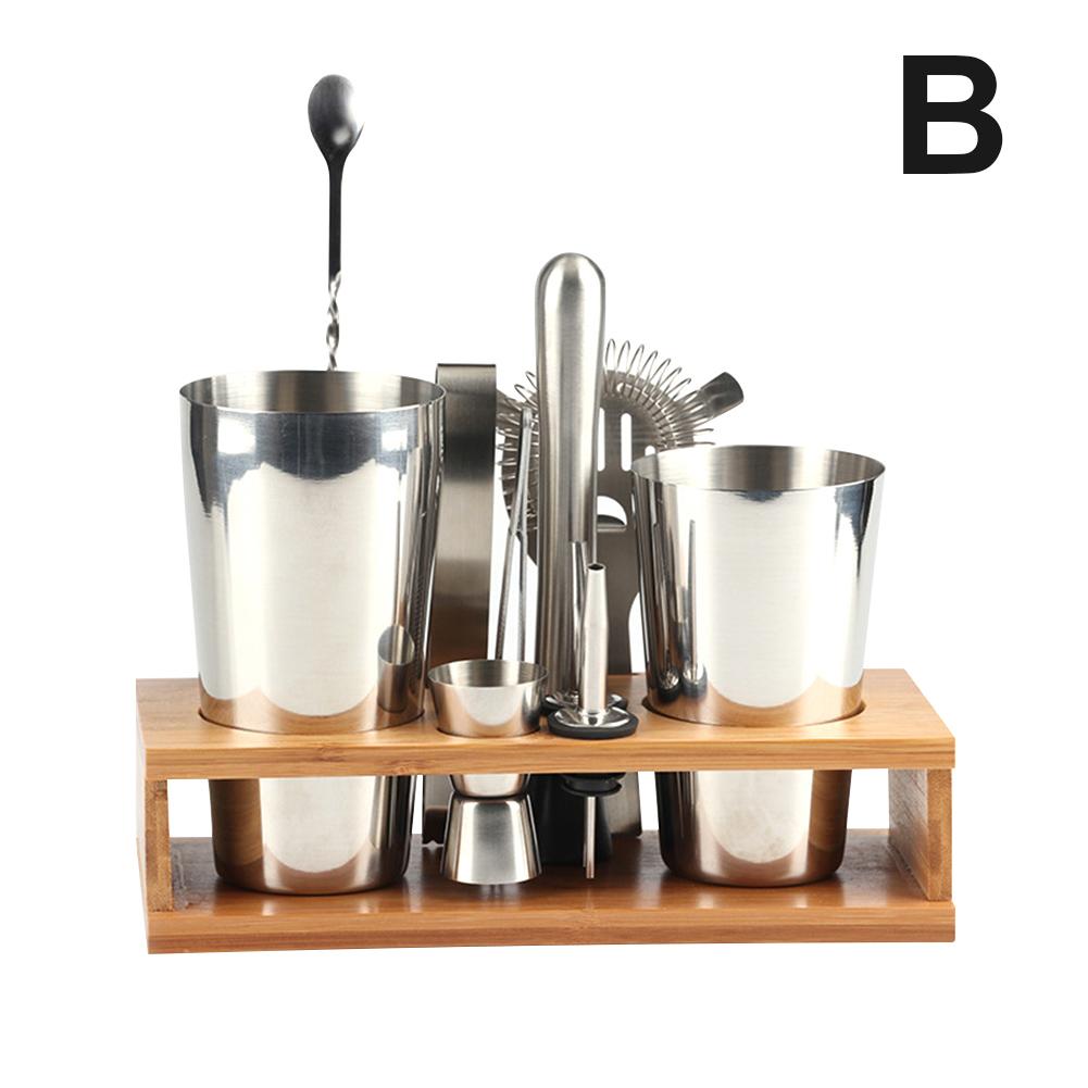 12-Stukken Cocktail Shaker Set 800 Ml/600 Ml Kit Barman Kit Shakers Rvs Bar Tool Set met Stijlvolle Bamboe Stand: B