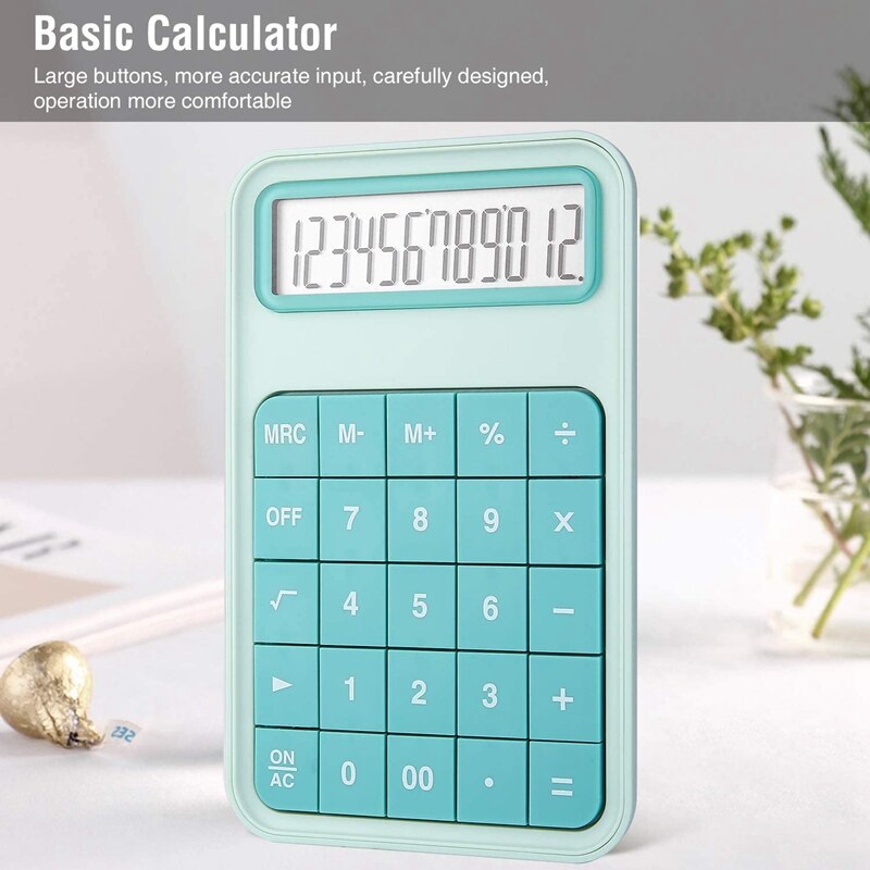 Large Button Calculator 12 Digit LCD Office Calculator with Large Display for School Office Home Counter - Turquoise