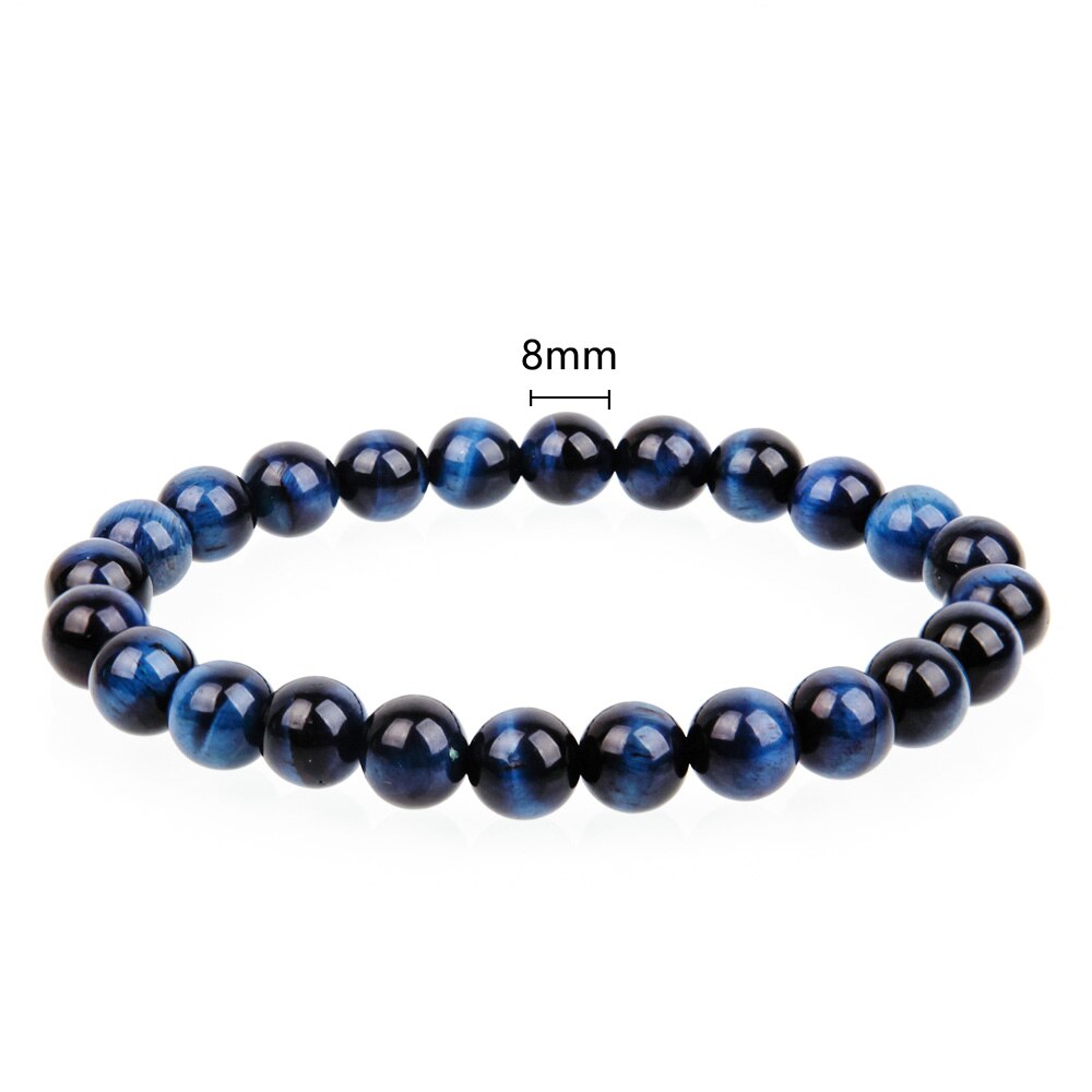 6/8/10/12Mm Natuurlijke Tiger Eye Crysta Kralen Stone Armbanden Voor Mannen Vrouwen Natuurlijke Kraal armband Boeddha Ketting Armbanden Unisex: 8mm Blue