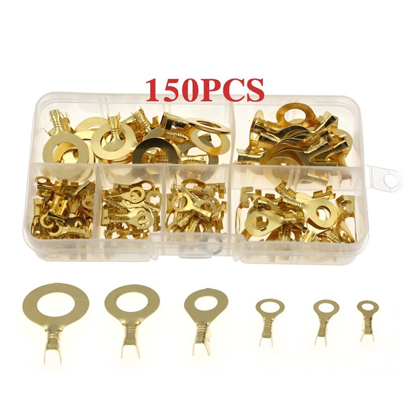 -150 Pcs Cable Ring Terminal Ring Cable Lugs Copper Lugs Ring Terminals Connectors Brass Crimp Cable Wire Terminals