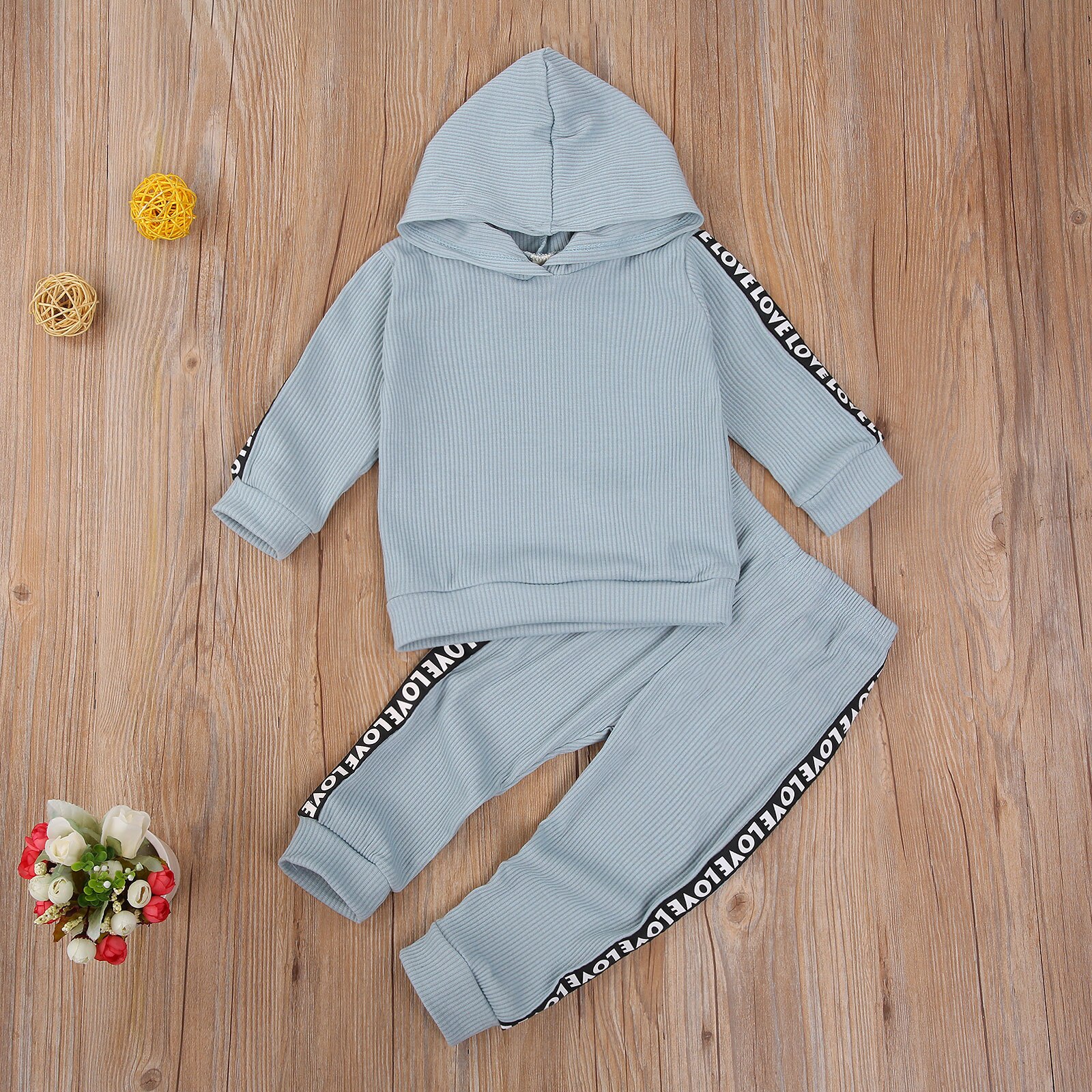 2-7 ans bébé garçons filles côtelé tenues lettre manches longues à capuche + élastique-taille pantalon costume printemps automne 2 pièces vêtements