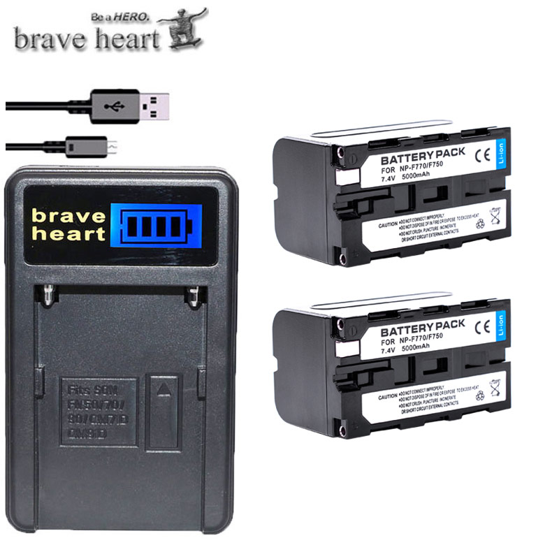 2 stücke 5000mAh NP-F770 NP-F750 NP F770 np f750 NPF770 750 Batterien + LCD USB Ladegerät für Sony NP-F550 NP-F770 NP-F750 F960 F970