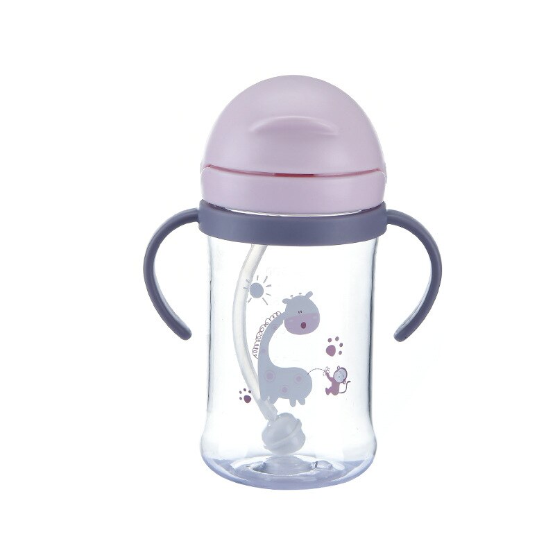 250/350ml babymatande halmkopp barn lär sig mata dricka tritan vattenflaskor barn träningskopp med gravitationsboll: 350ml rosa
