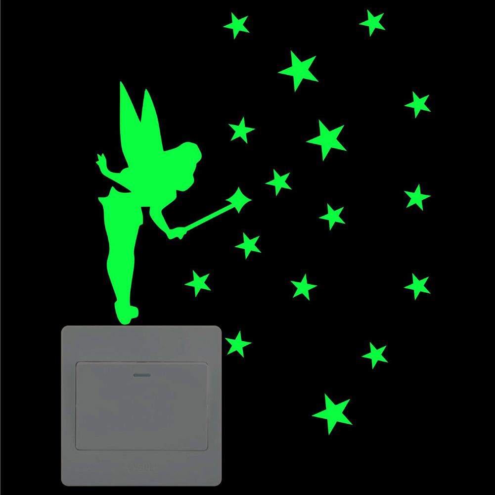 Gwiazda anioł świecące w ciemności naklejka strąk włącznik kot placki świecąca naklejka na ścianę naklejka fluorescencyjny zielony wróżka naklejka pokój dziecięcy Dom dekoracje: F