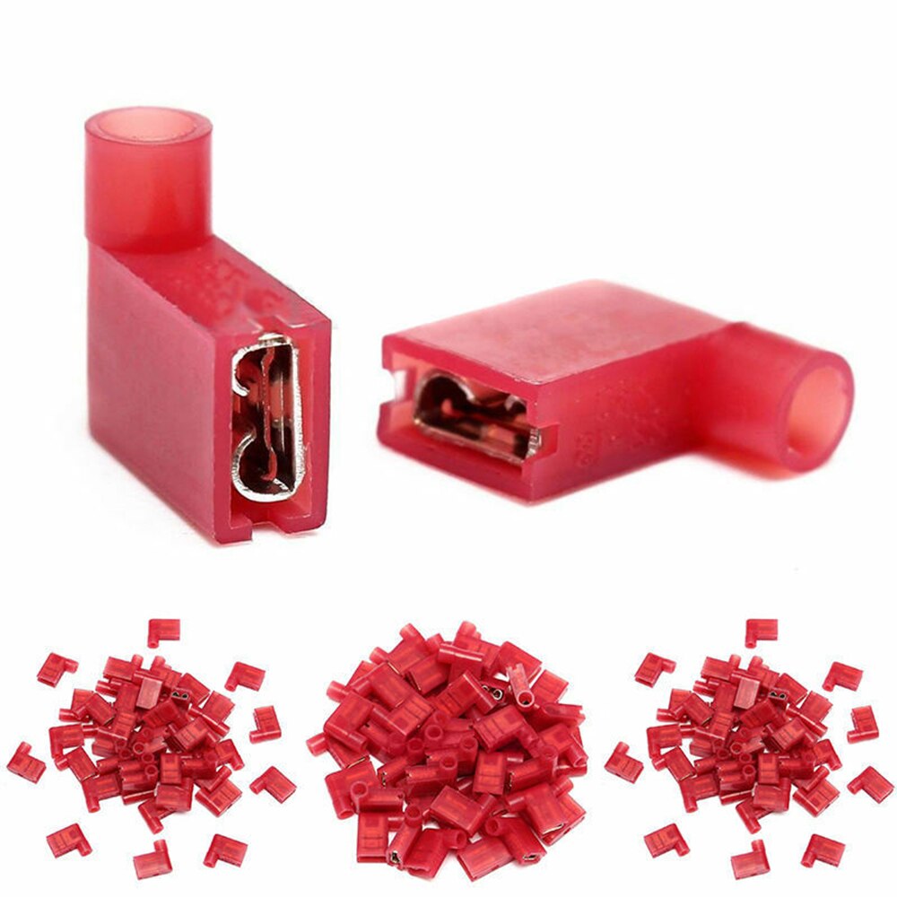 50PCS Red 22-18AWG Right Angle Flag Wire Female Spade Crimp Terminal Connectors