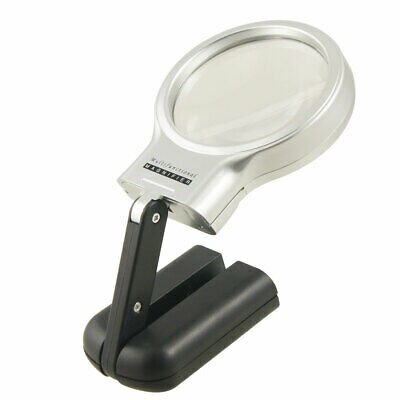 Black Handle White 2 LED Light 60mm Lens 3X Magnifying Glass Magnifier