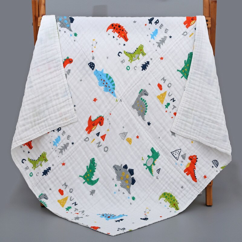 Pasgeboren Baby Zachte Wrap Deken Dinosaurus Print 6 Lagen Gaas Inbakeren Baby Cartoon Vierkante Beddengoed Leuke