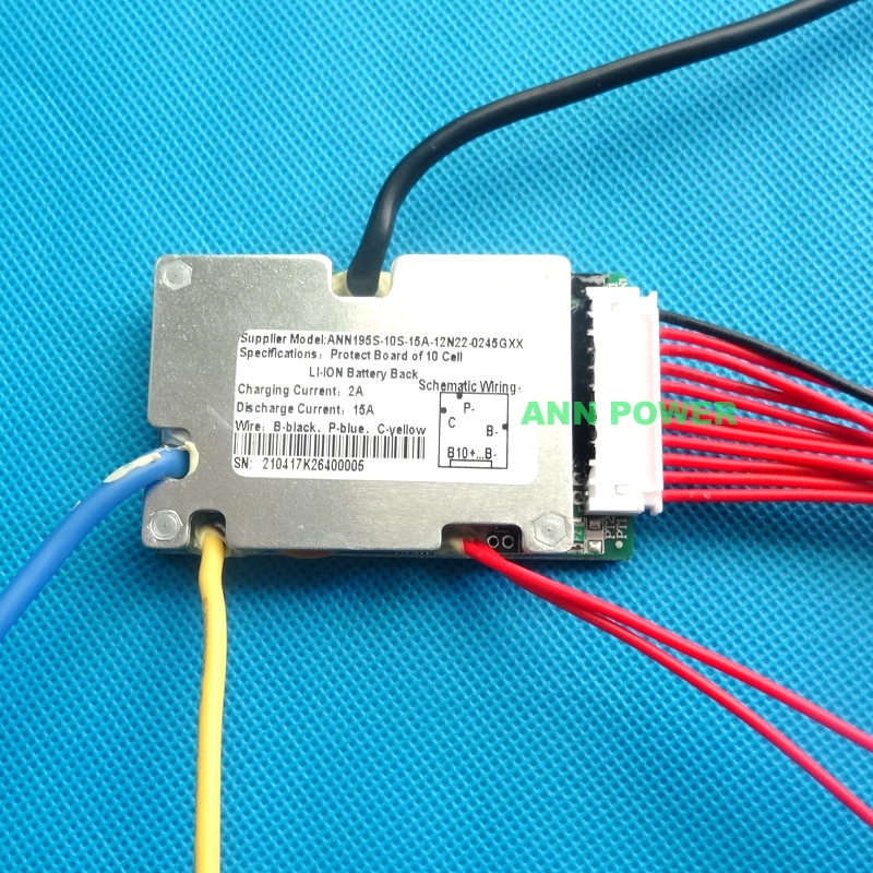 36V lithium ion battery protection circuit 10S 36V/37V 15A BMS ON/OFF switch wires and small size L65*W40mm