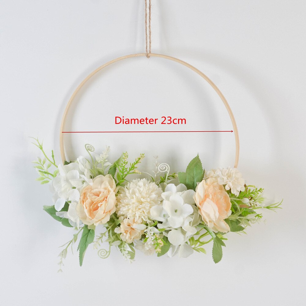 Cilected Hydrangea Eucalyptus Garland Wooden Wall Hanging Decoration Artificial Flower Garland Hoop Wreath For Wedding Backdrop: Color18