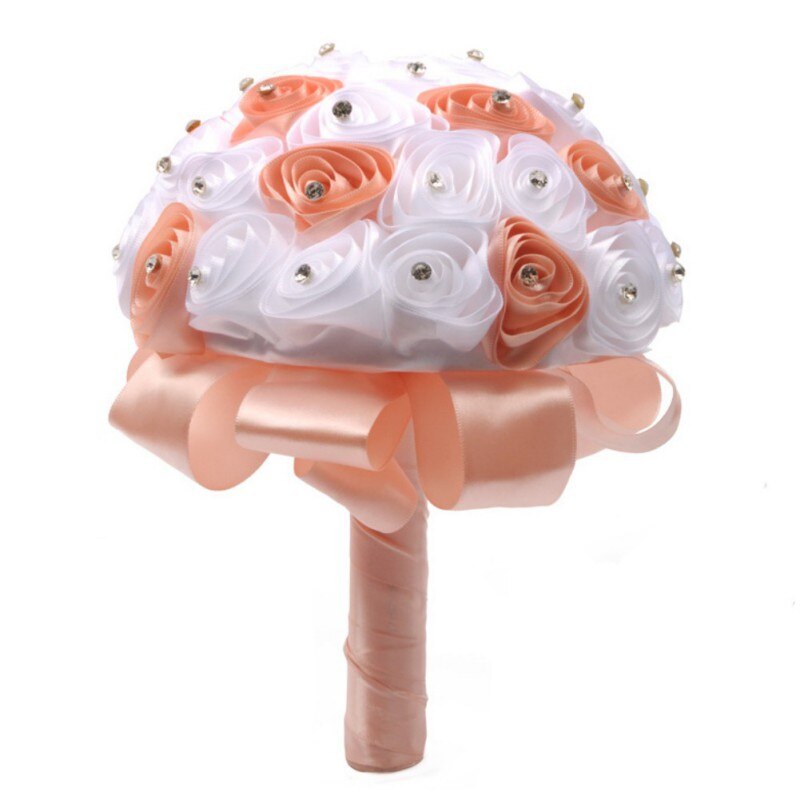 Beautiful White Crystal Roses Pearl Bridesmaid Purple Royal Blue Wedding Bouquet Bridal Artificial Silk Flowers Decoration #7: O