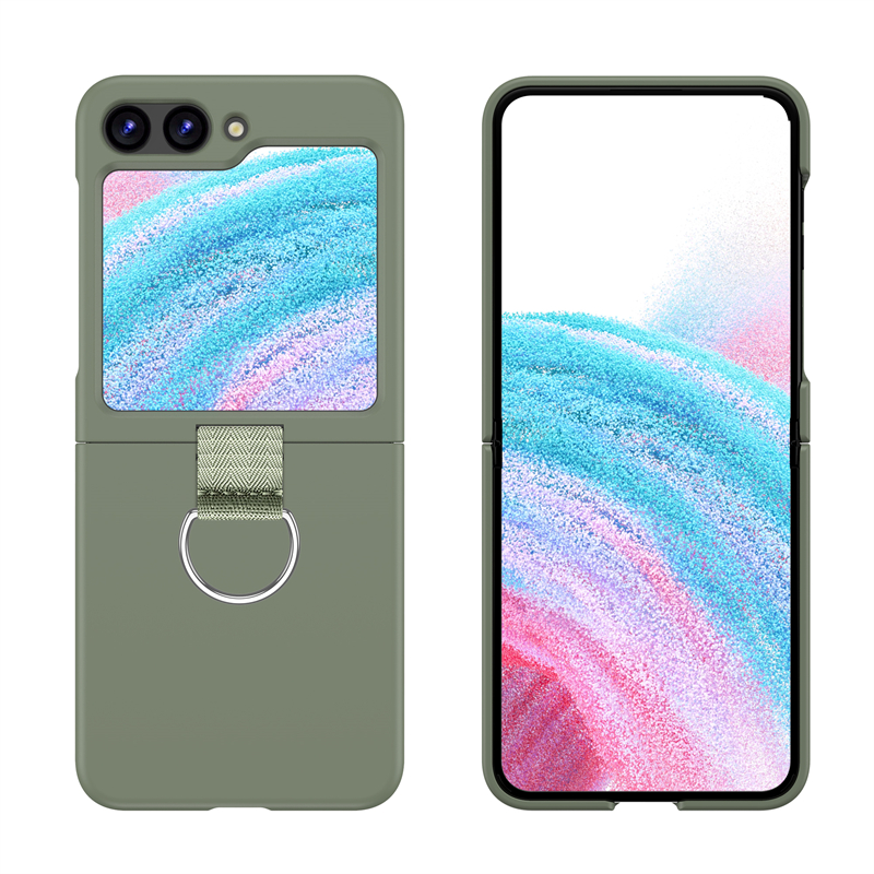 Funda de teléfono sencilla y plegable con hebilla y anillo para Samsung Galaxy Z Flip 3 4 5 5G, funda trasera de silicona suave a prueba de golpes: Lona / Verde claro