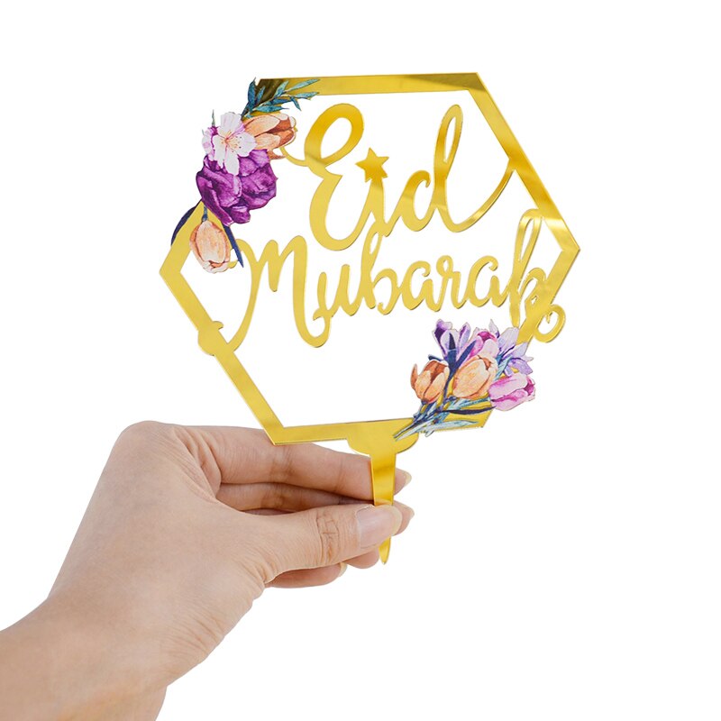 Eid Mubarak Cake Toppers Golden Acrylic Moon Cake Topper for Islamic Muslim Festival Banquet Ramadan Cupcake Decorations Supplie