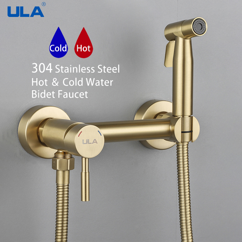 ULA Gold Bidet Wasserhahn Wc Wasserhahn Edelstahl Handheld Bidet Spritzgerät einstellen Kalt warm Wasser Mischer Kran Badezimmer Dusche Kopf