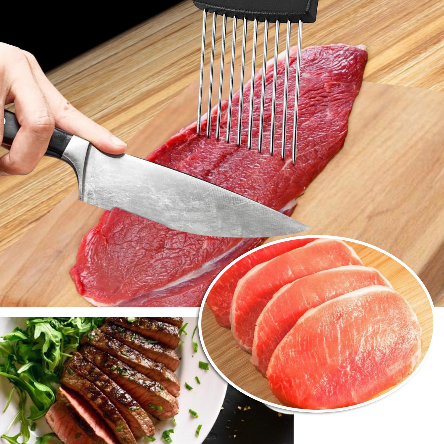 25# Food Slice Assistant Vegetable Holder Stainless Steel Onion Cutter Chop Fruit Vegetables Cutter Slicer Tomato Cutter Knife