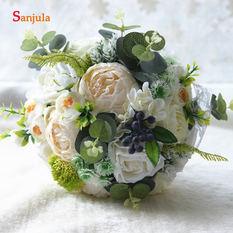 Pivoine artificielle Rose mariée main Bouquet belles fleurs Bouquet De Mariage nuptiale Mariage accessoire H007: Ivoire