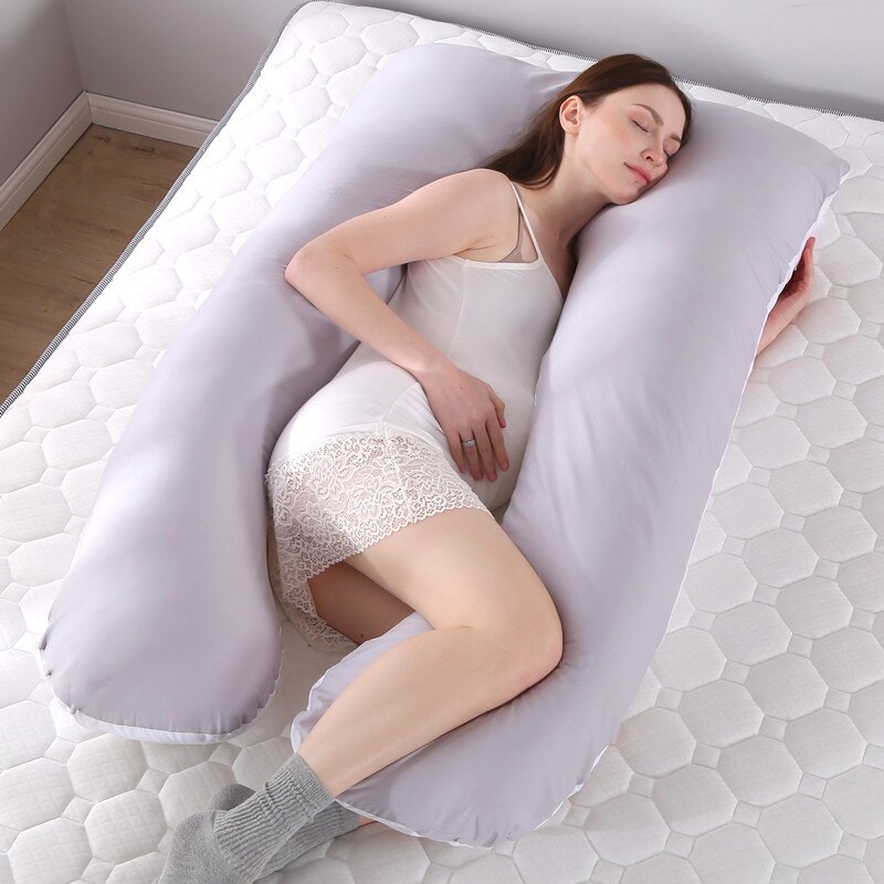 Almohada de apoyo para dormir de algodón para mujeres embarazadas, cojín de maternidad con estampado de conejo en forma de U, para dormir en el lado del embarazo: Light Gray