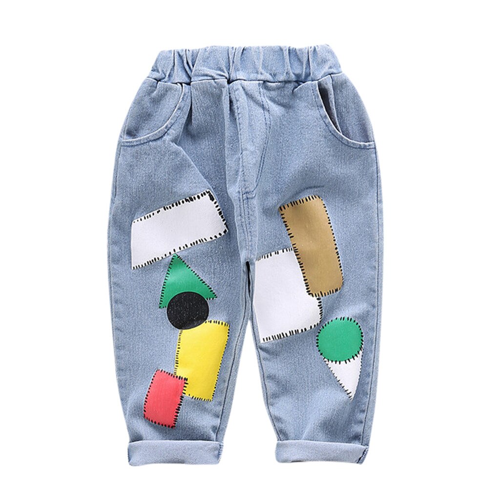 1-4Years Peuter Baby Baby Meisjes Jongens Kids Cartoon Gedrukt Elastische Taille Denim Broek Broek Zomer Outfits Kleding # G4: Light blue  / 24M