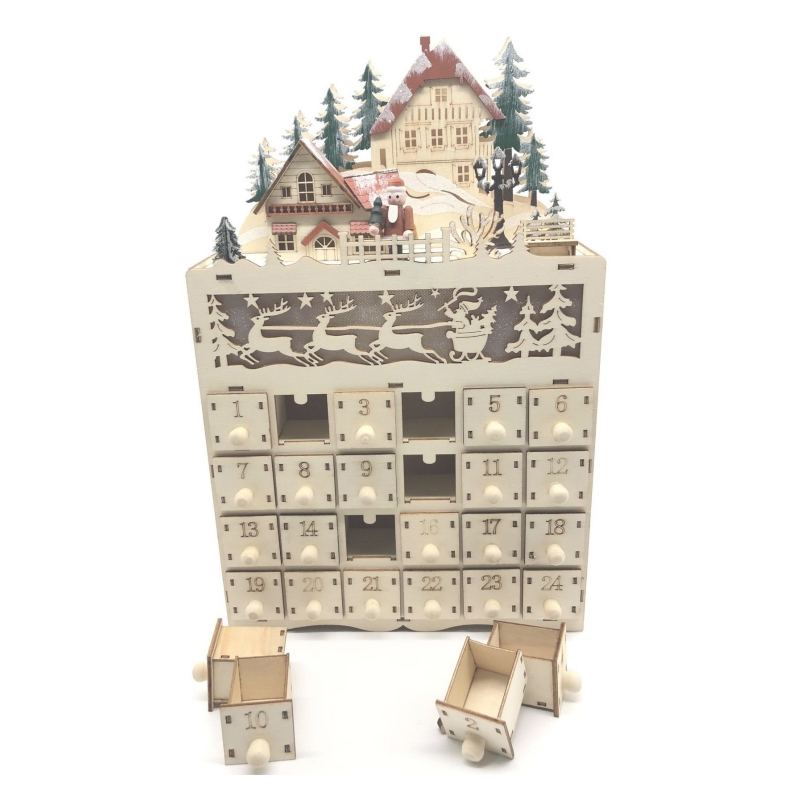 Christmas Vintage Wooden Countdown Number Calendar Storage Box Christmas Presents Countdown Novelty DIY Presents Tags: Hose