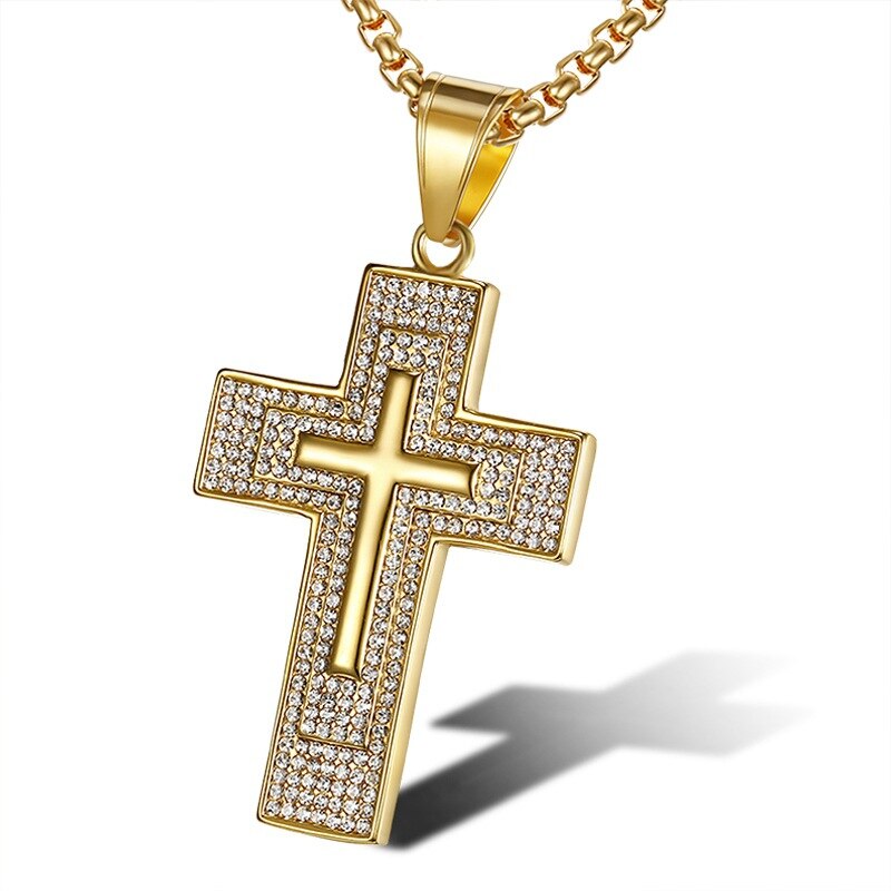 Hip Hop gold color Jewelry Large Cross Pendant Iced Out Shining zircon Bling Bling Cross Men Chain Necklace Jewelry: Gold / only pendant