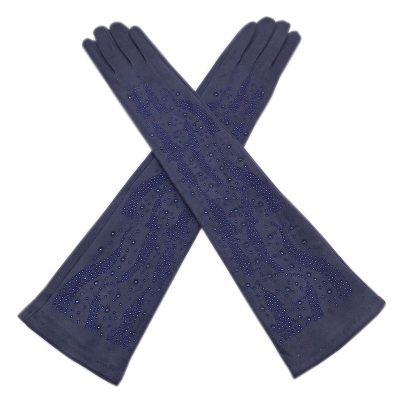 Höst och vinter mocka supermjuka handskar dam varm middag förlängd körning lång stil vackra handskar röda: Marinblå