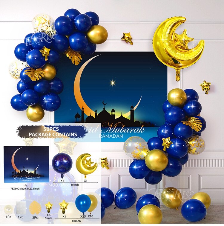 Black Gold EID Mubarak Balloon Garland Arch Kit Banner Ramadan Decoration For Home Birthday Party Decoration Kids Latex Baloon: 3