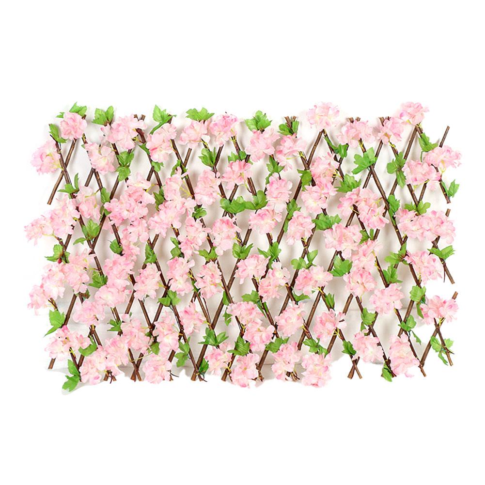 Seto de madera con hojas de flores artificiales, decoración de jardín, pantalla de privacidad, enrejado expansible: M  Pink