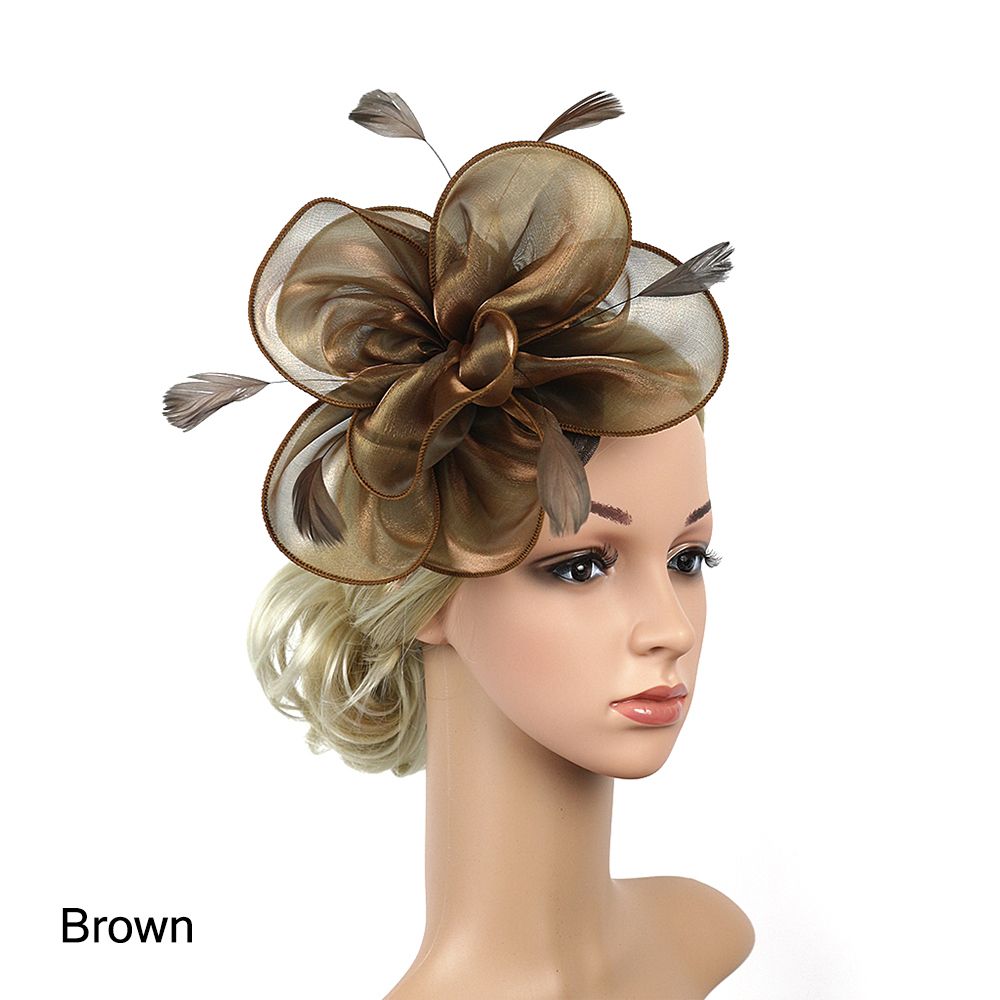 Top Hat Royal Ascot Race Flower Mesh Headband Fascinator Hats Headwear Cocktail Tea Party Feather Flower Headband: SKY BLUE