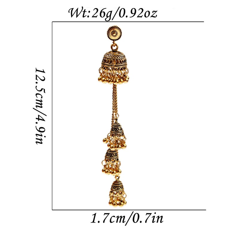 Retro Bollywood Oxidized Women Jhumka Indian Earrings Femmes Ethnic Gold Silver Color Afghan Bell Long Tassel Earrings