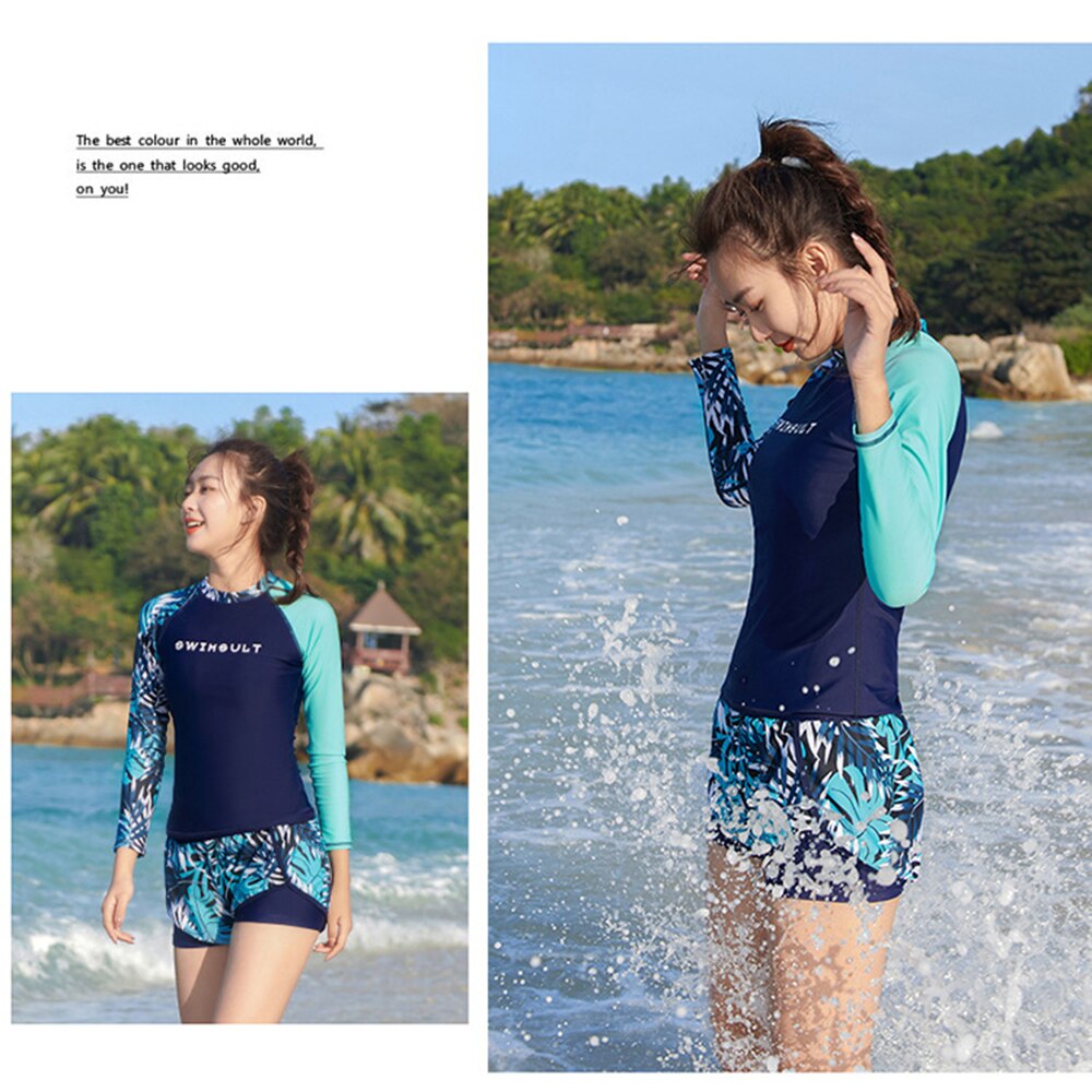 Women's sunscreen split surfing suit long-sleeved top + shorts two-piece quick-drying swimming snorkeling surfing suit 2022