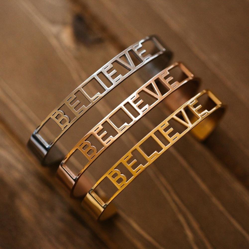 Cor do ouro oco para fora de aço inoxidável palavras inspiradoras positivas mantra mantra mantra pulseira pulseiras para homem presente feminino