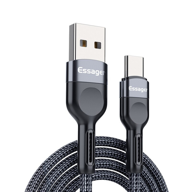 Essager USB Typ C Kabel Schnelle Ladung Ladegerät Für Xiaomi Huawei Samsung USB-C Daten Draht Schnur praktisch USBC Typ-C Kabel: grau / 1m