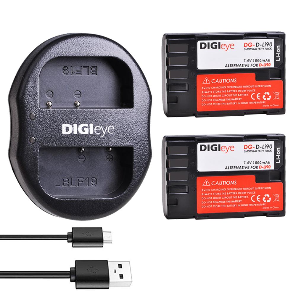 D-Li90 D Li90 Dli90 Batterijen + Dual Usb Lader Voor Pentax 645D 645Z K-01 K-3 K-5 K-5II K-5IIs K-7 Digitale camera: 2 battery set