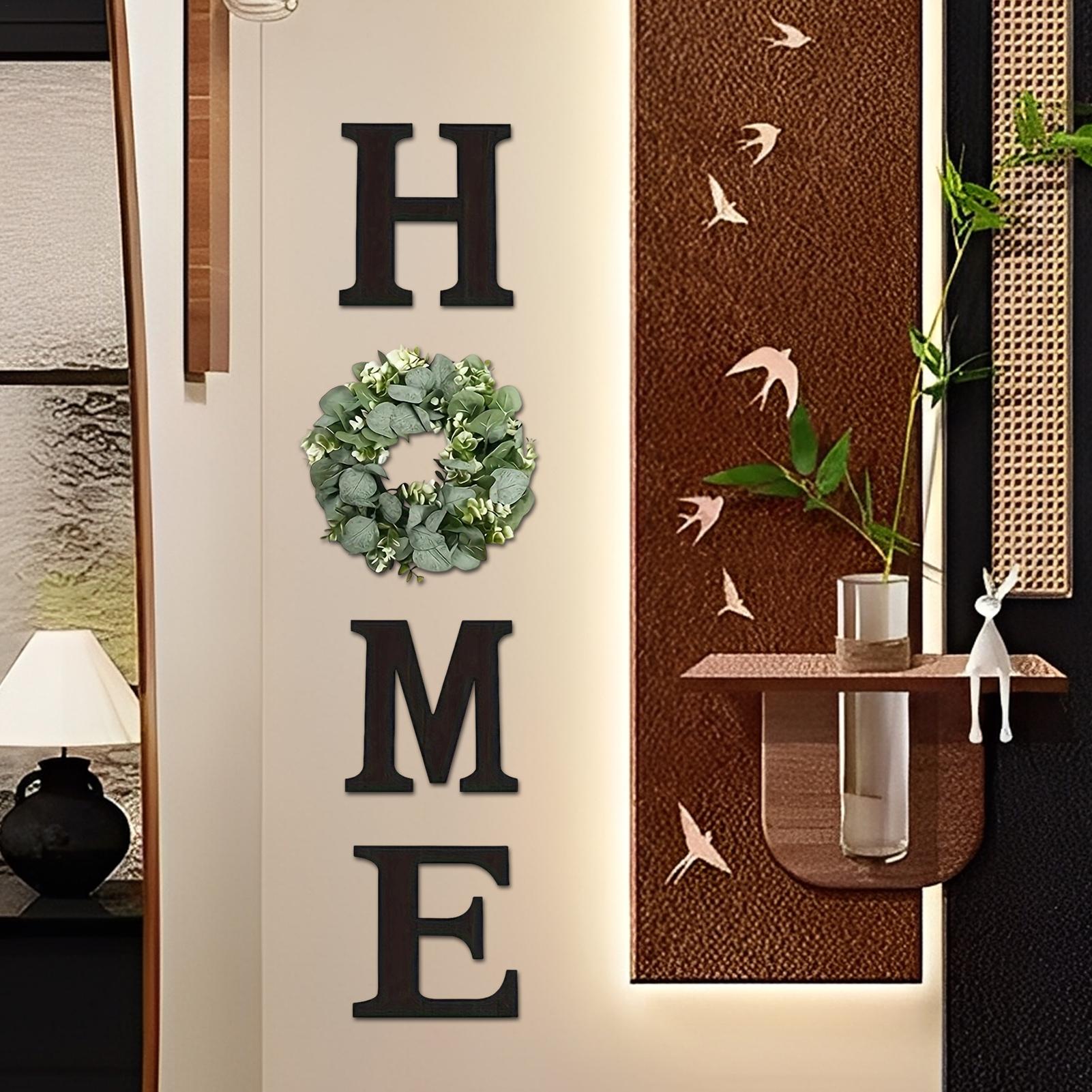 Wooden Home Letters Sign with Artificial Eucalyptus Wreath hanging wall art Decoration For Kitchen Entryway Housewarming Wedding