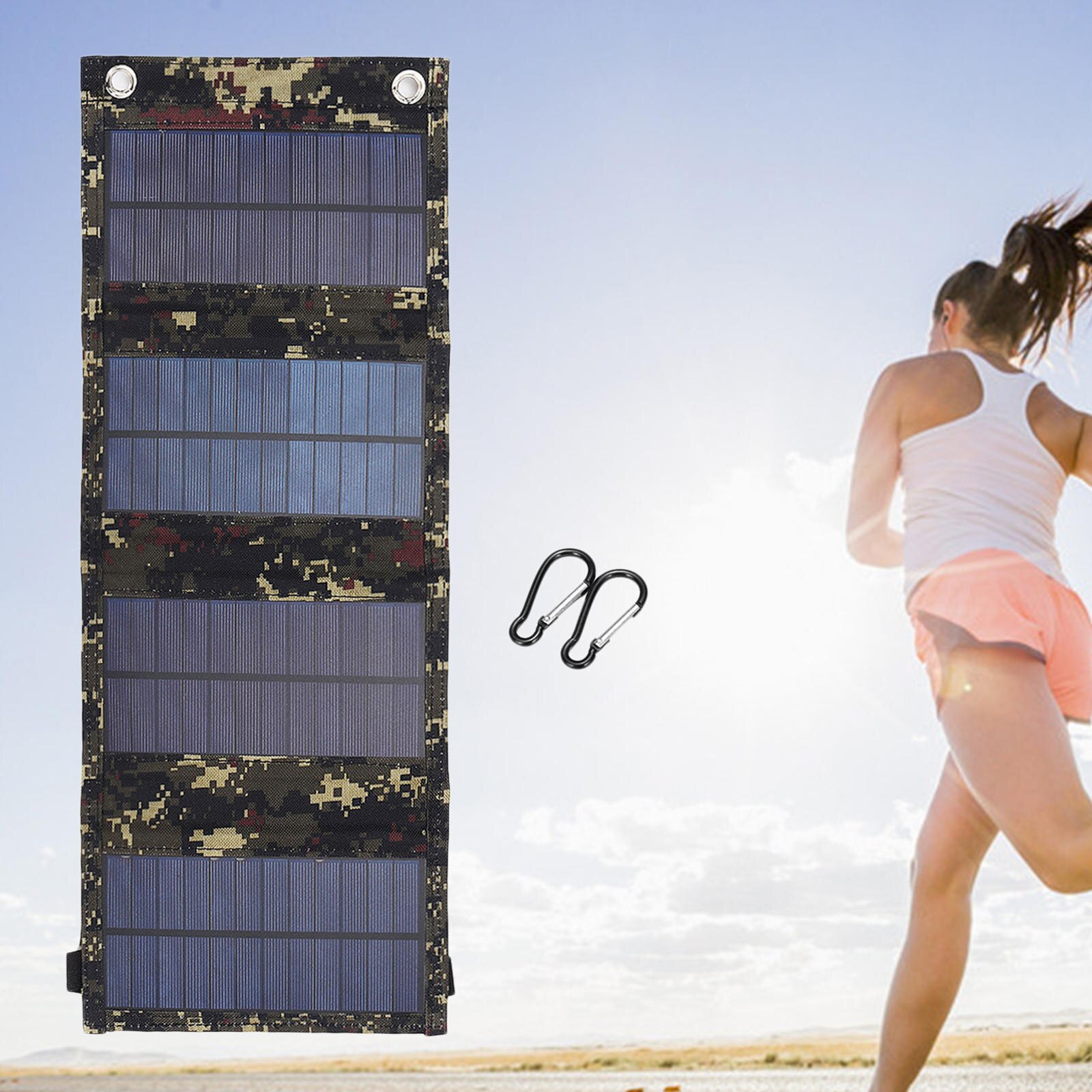 20W Solar Panel USB Portable Waterproof Monocrystalline Folding Solar Charger Power Bank for Smartphones Hiking RV Trip Outdoor