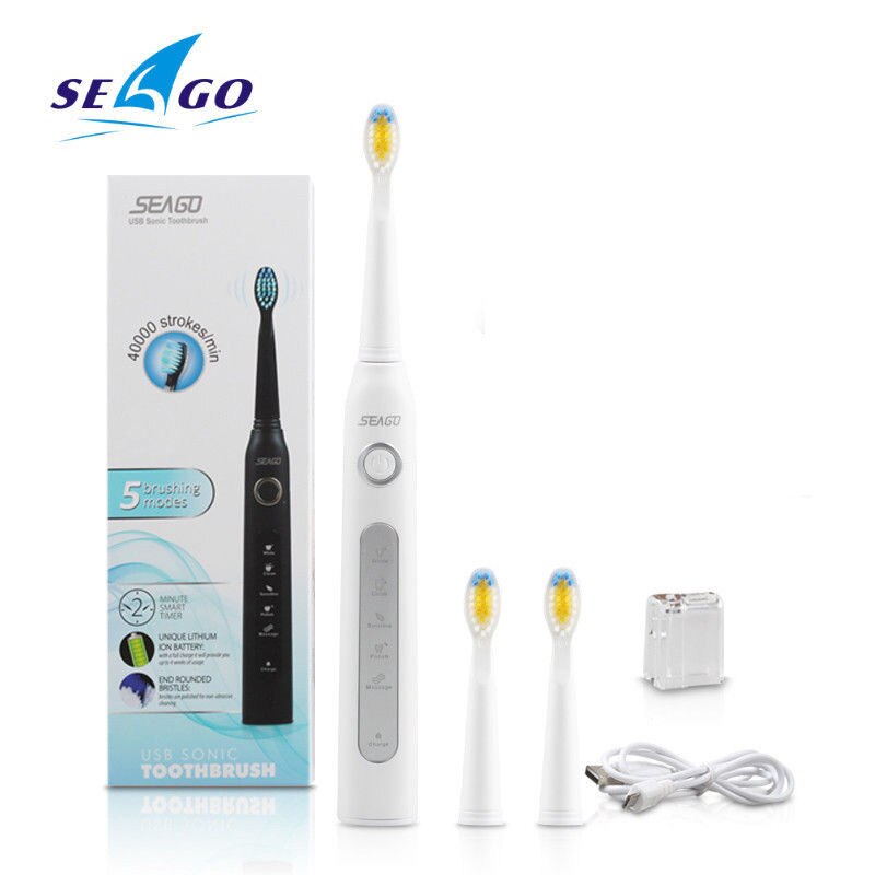 Seago Sonic Toothbrush Electric USB Rechargeable Waterproof Replacement Brush Head Best