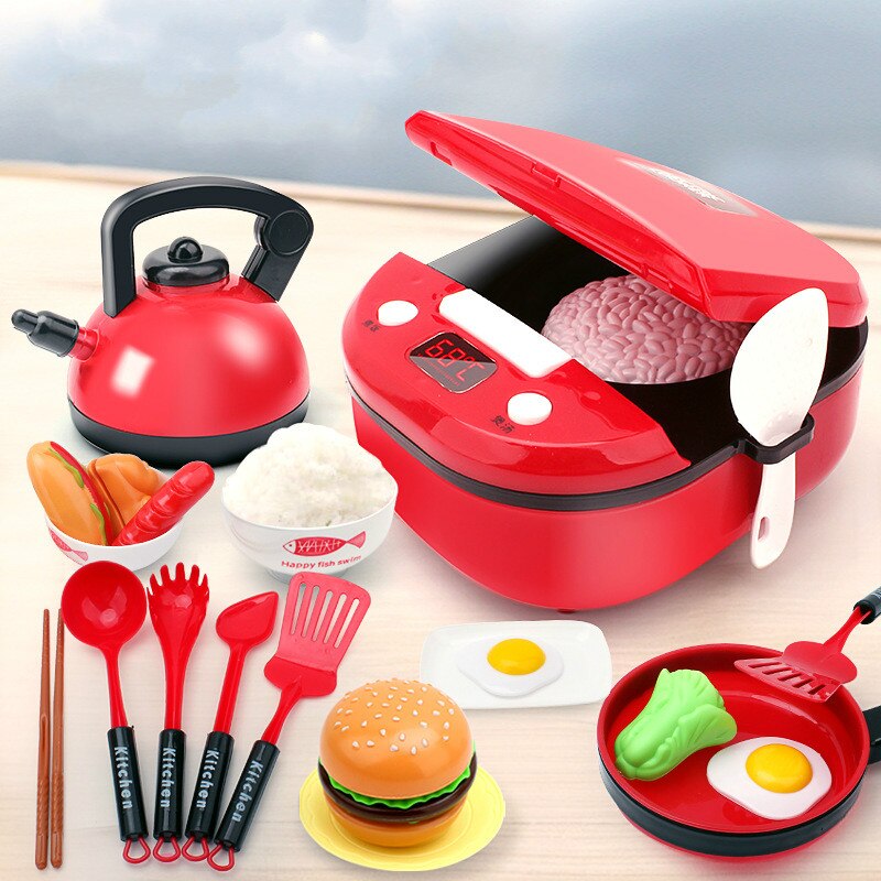 Children's Play House Kitchen Toy Simulation Kitchenware Set Baby Cooking Rice Cooker Cutting Fruit and Vegetable Toy for girls