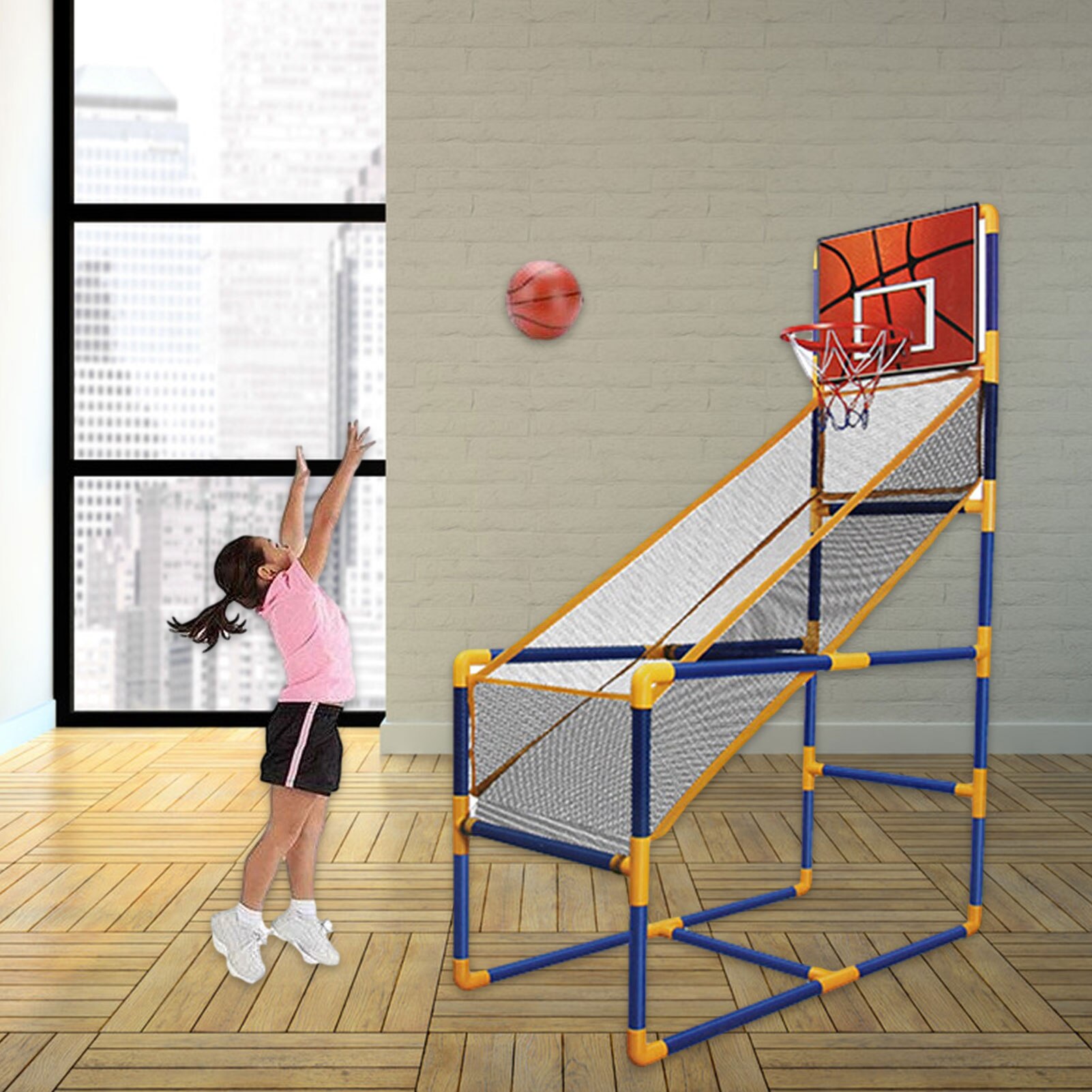 Kids Basketball Hoop Game - Inflatable Arcade Set - Indoor Outdoor Training Practice
