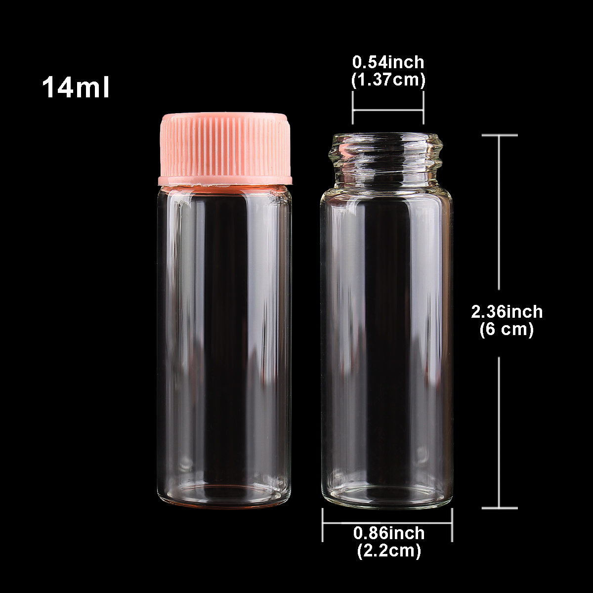 Frascos de vidrio con tapas de plástico rosa para especias, CON POCIÓN frascos de vidrio, 10 Uds. De diámetro de 22mm, 5ml/6ml/7ml/10ml/14ml: 14ml
