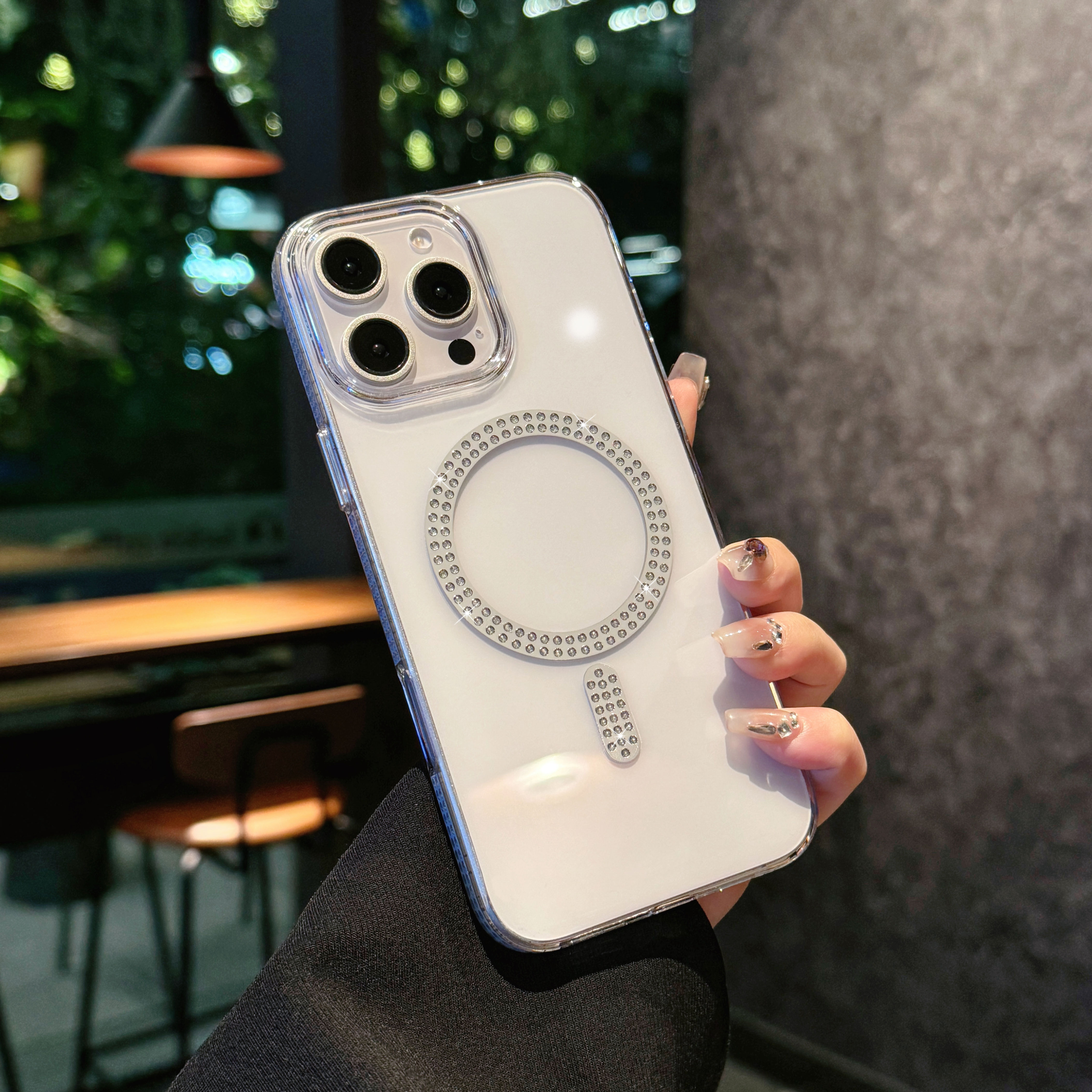 Magnetic Transparent Phone Case For Iphone 14 15 16 Pro Max Luxury Flash Drill Magnetic Ring Phone Cover For IPHON 15 16 Promax: Beige / iPhone 15 Pro