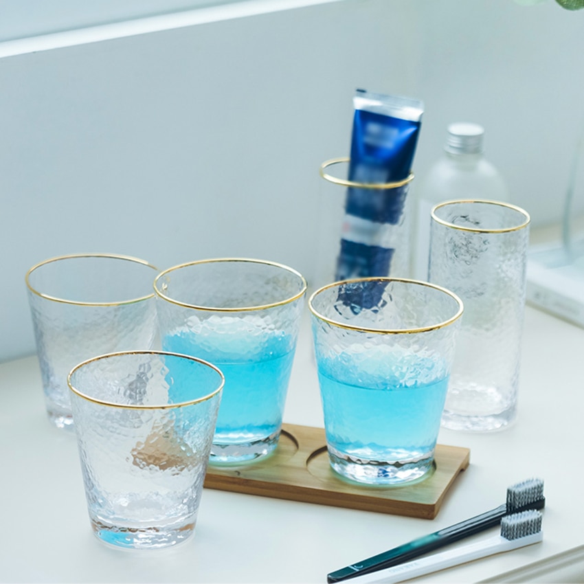 Gold Rim Bathroom Tumblers Toothbrush Holder Cup Transparent Glass Couple Brushing Cup Hotel Home Supplies Multi-function