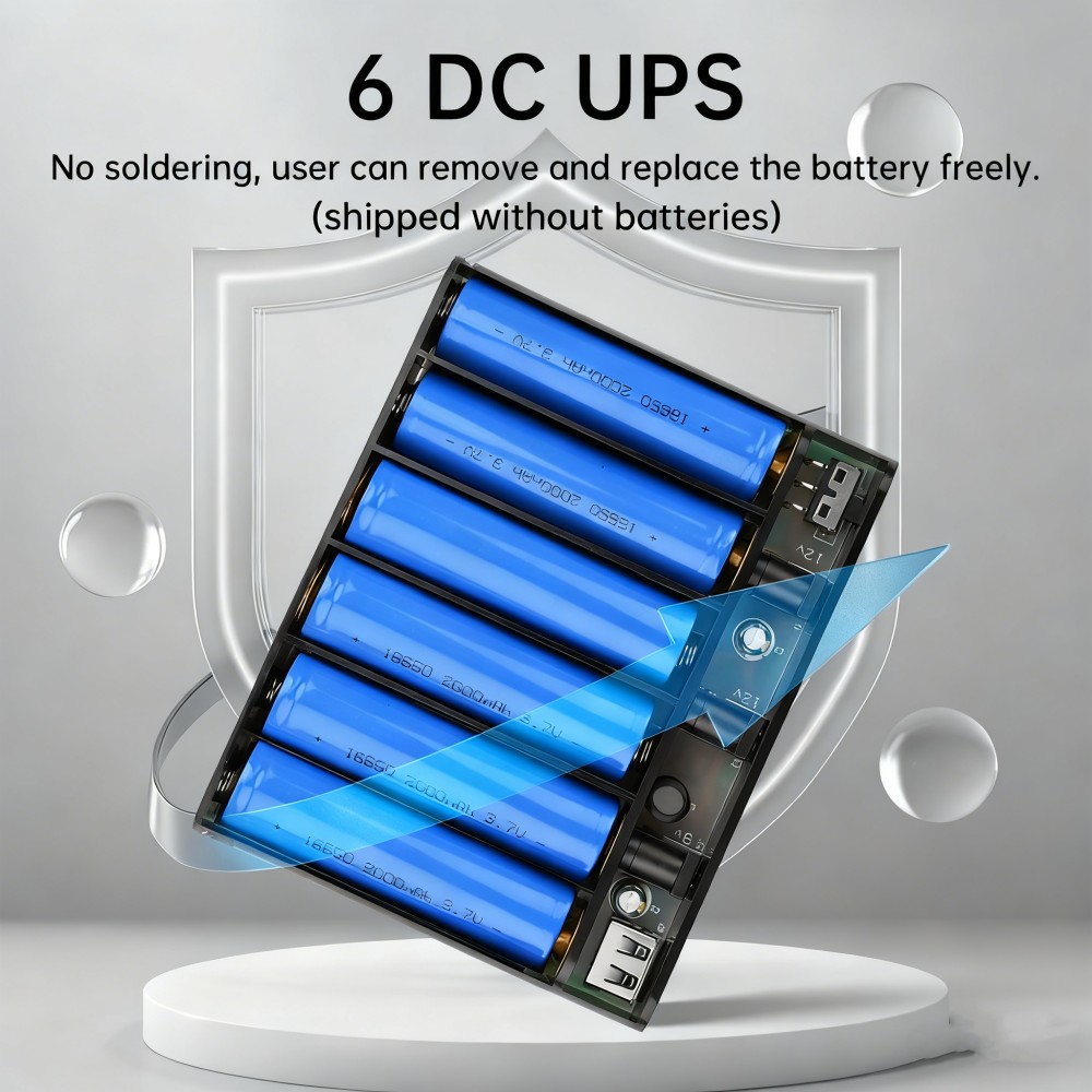Keskeytymätön virtalähde tee-se-itse-varavirtalähde dc ups 5v 9v 12v lähtö 6x 18650 akku kodin reitittimeen matkapuhelimeen tablettiin modeemiin
