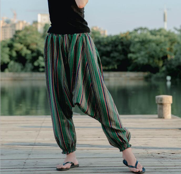 Woman Linen Pants Bloomers Woman Casual Travel Harem Pants Fluid Big Crotch Pants Indian Nepal Baggy Pants green red brown