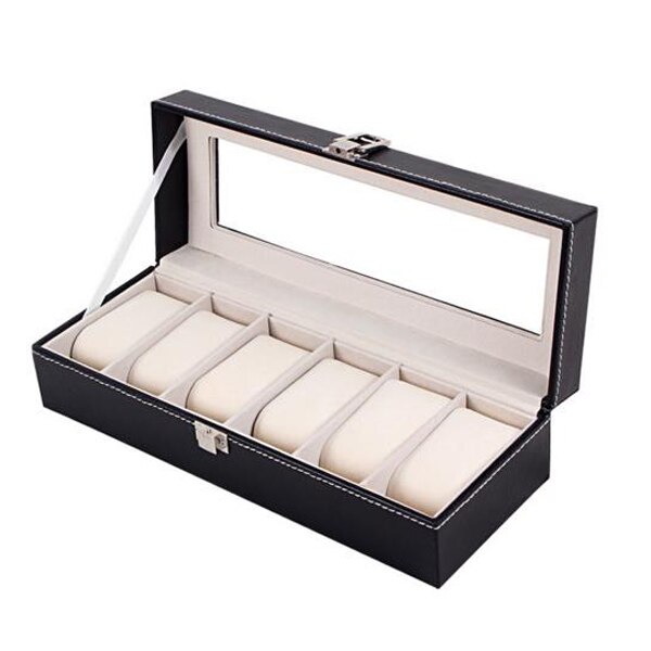 Watch Display Box - Luxury PU Leather Organizer - 2 to 12 Grids - Jewelry Storage Case: 6 grids