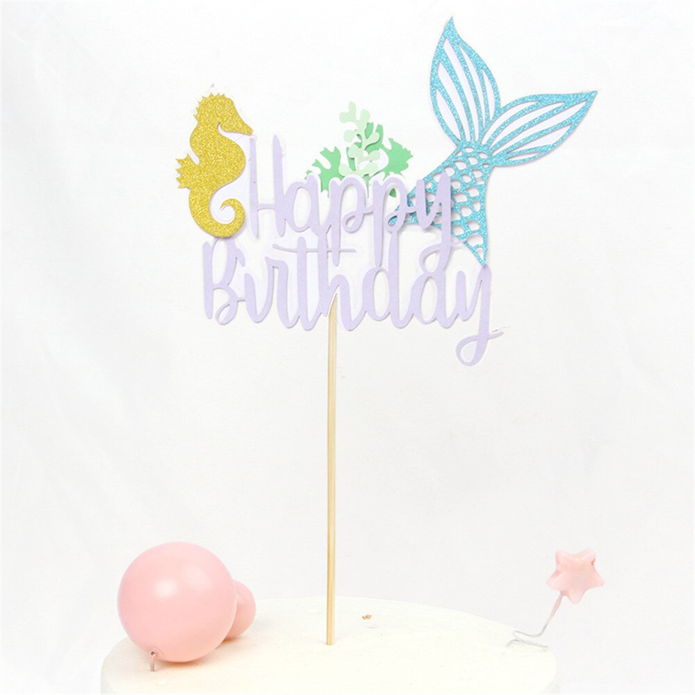 Mermaid Tail Happy Birthday Cake Topper Cake Decoration Flags Baby Boy Girl Kids Party Decoration Supplies Baby Shower Favor