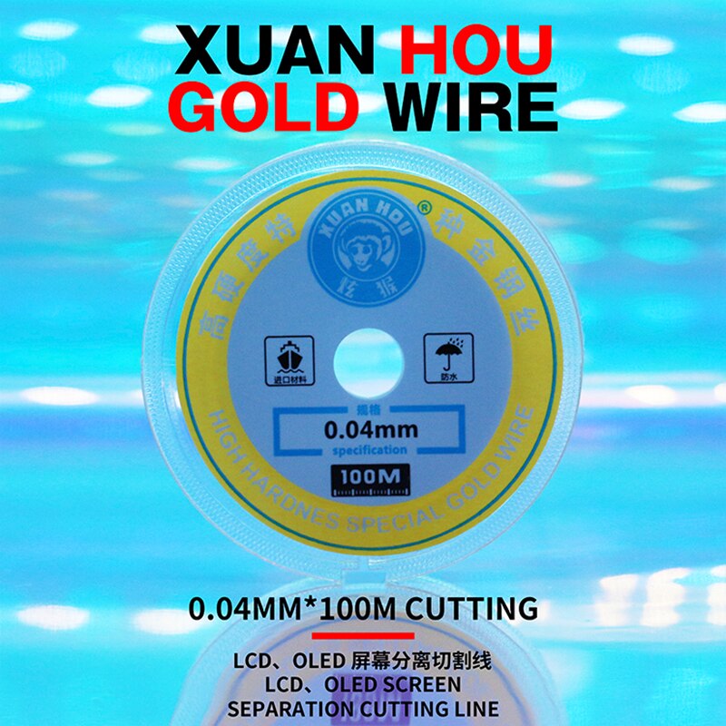 Lcd Goud Snijdraad Super Hoge Hardheid Scheiden Lijn 0.028Mm 0.035Mm 0.04Mm 0.05Mm 0.06Mm Voor mobiele Telefoon Screen Separator