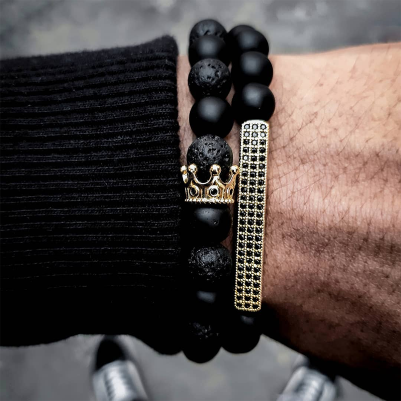 2020 New Trendy Lion Crown Uomini Braccialetto di Pietra Fatto A Mano Bead Bracciale Strand Per Gli Uomini del Regalo Dei Monili Pulsera Hombre: 4