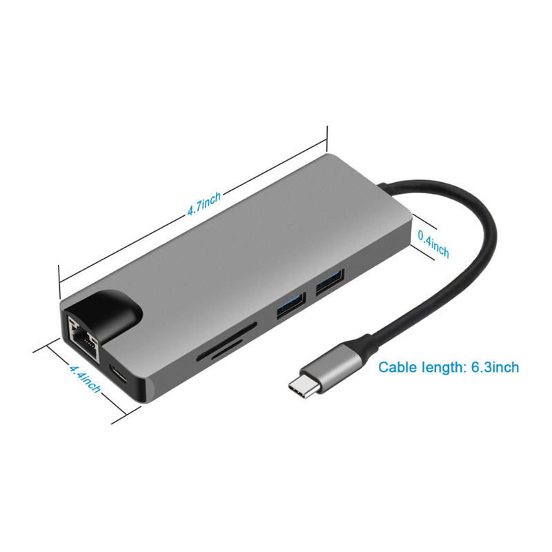 9 In 1 Type C Naar 2 Usb Sd Tf Card Lan Vga Hdmi Usbc 3.5 Mm Aux Jack Adapter hub Verlengen Pd Charge Dock 1000 Mbps Rj45 Otg Displa