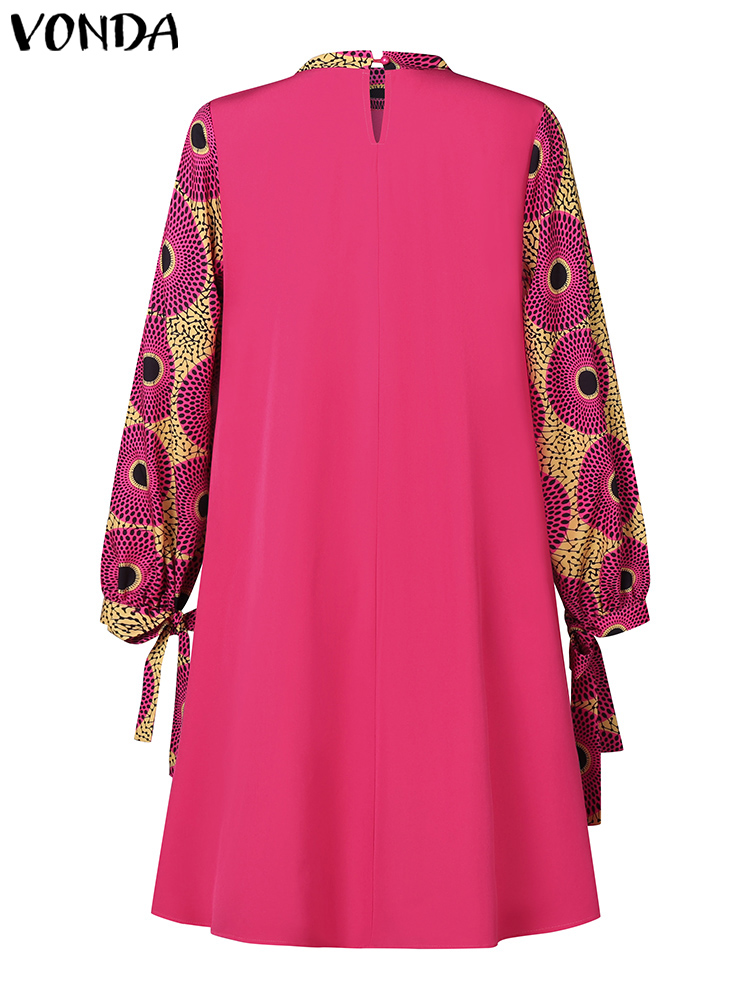 Vonda zomerjurk met print voor dames, bohemian stijl, casual, losvallend, lange mouwen, knielengte, feestjurk, oversized